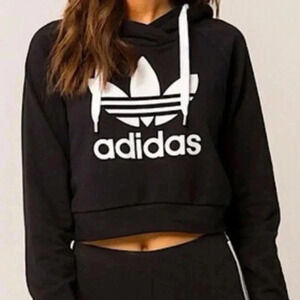 Adidas Treofoil Black Cropped Logo Hoodie